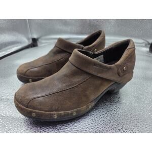 MERRELL Luxe Espresso Clogs Brown Leather Distressed Studded Slip On Shoes 6.5